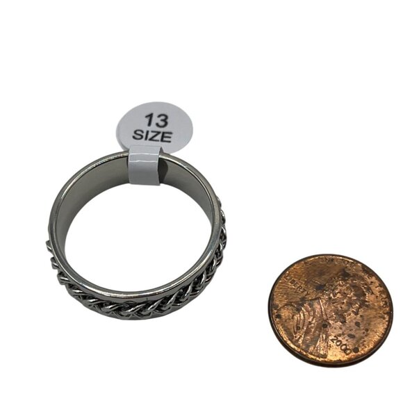 Titanium Spinner Ring With Braided Chain Detail Size 13 Made In China A169 - Picture 2 of 5